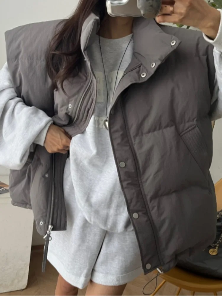 Winter New Loose Warm Cotton Vest Women's Chic Faion Design Single Button Cotton Jaet Trendy Korean Sle Inner Wear