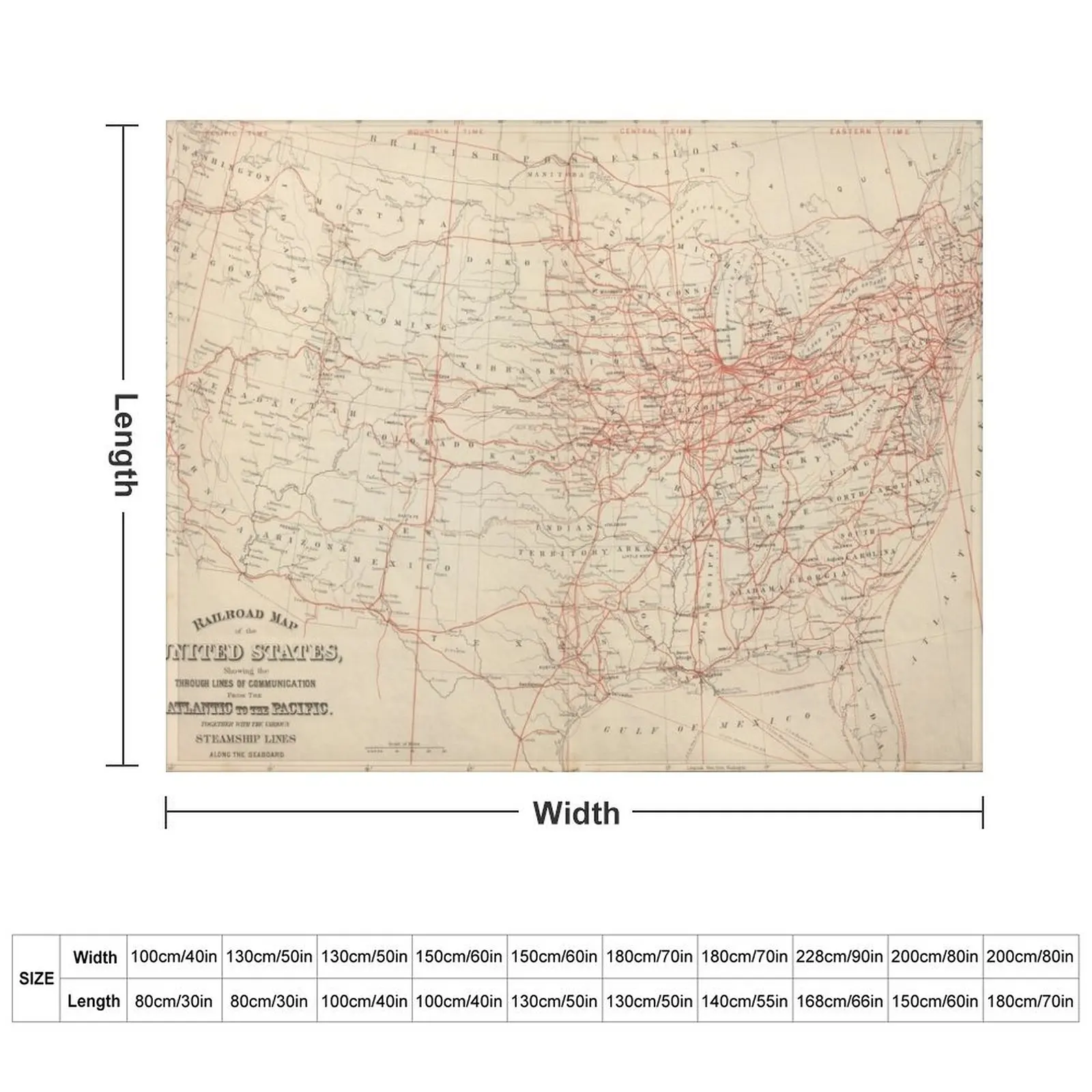 Old United States Railroad Map (1884) Vintage US Railway Atlas Throw Blanket bed plaid Plush Blankets