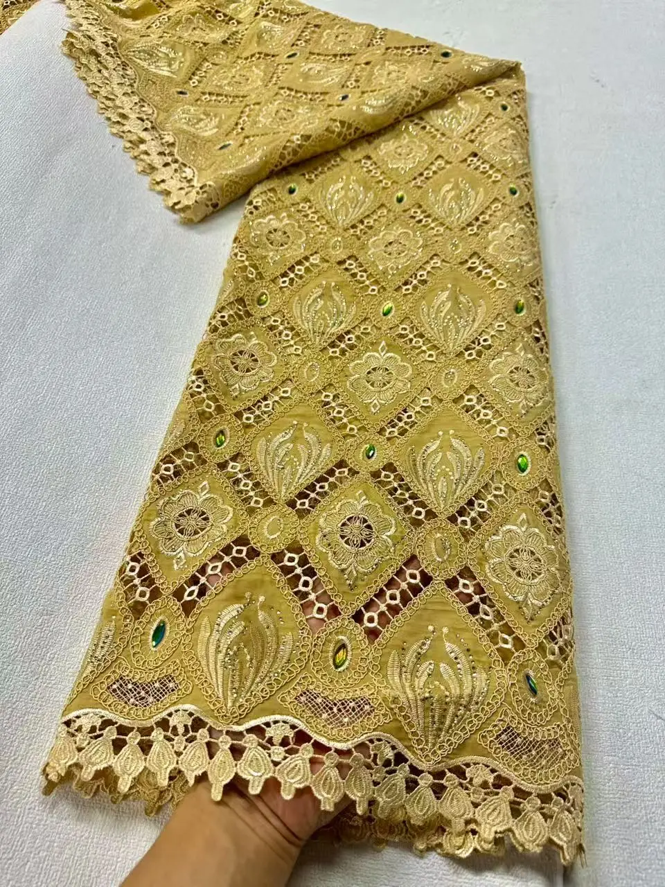 Latest Nigerian Lace Fabrics 2025 Guipure Lace Fabrics 2025 Chiffon Lace Fabric New Arrival Lace Trim For Wedding Dresses H169-1