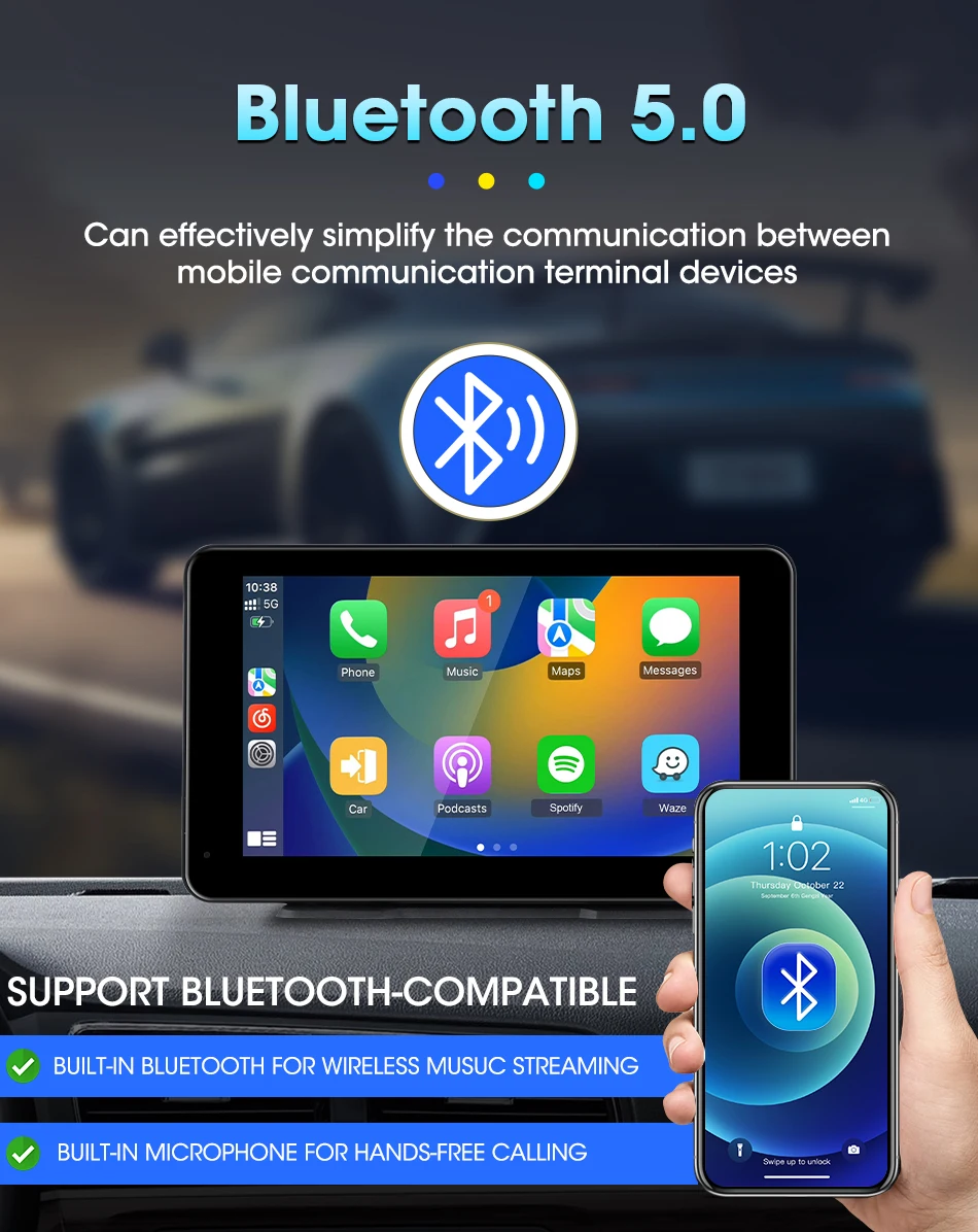 7 zoll Tragbare Auto Radio Drahtlose CarPlay Android Auto WIFI Multimedia Video Player Auto Intelligente System 5G WIFI BT FM AUX – Detail 12