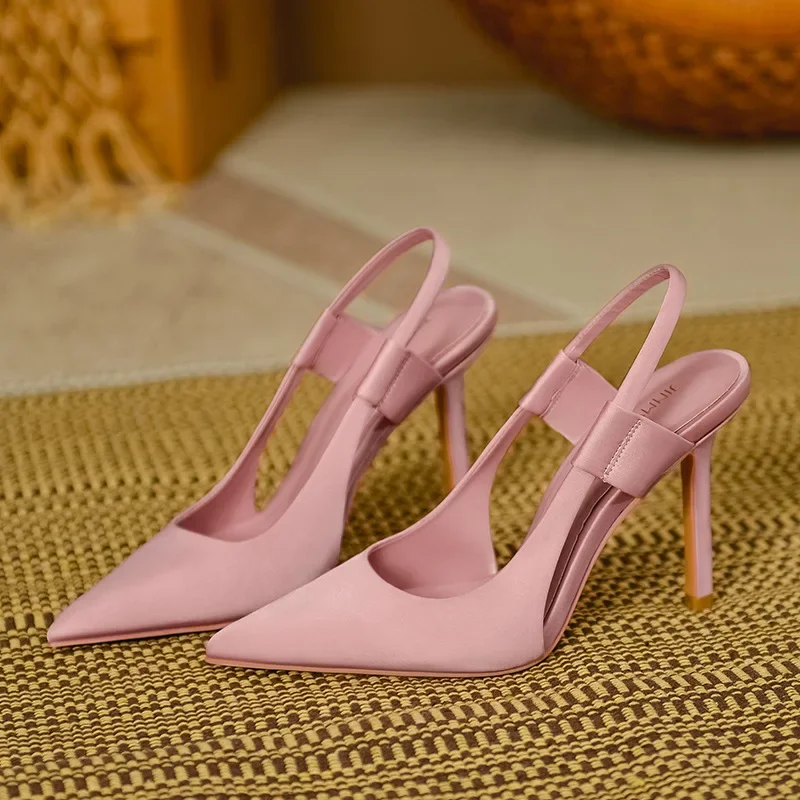 New Women\'s Shoes Pointed High Heels Slim High Heels Style Muller Single Shoes French Fine Heels Elegant Baotou Sandals