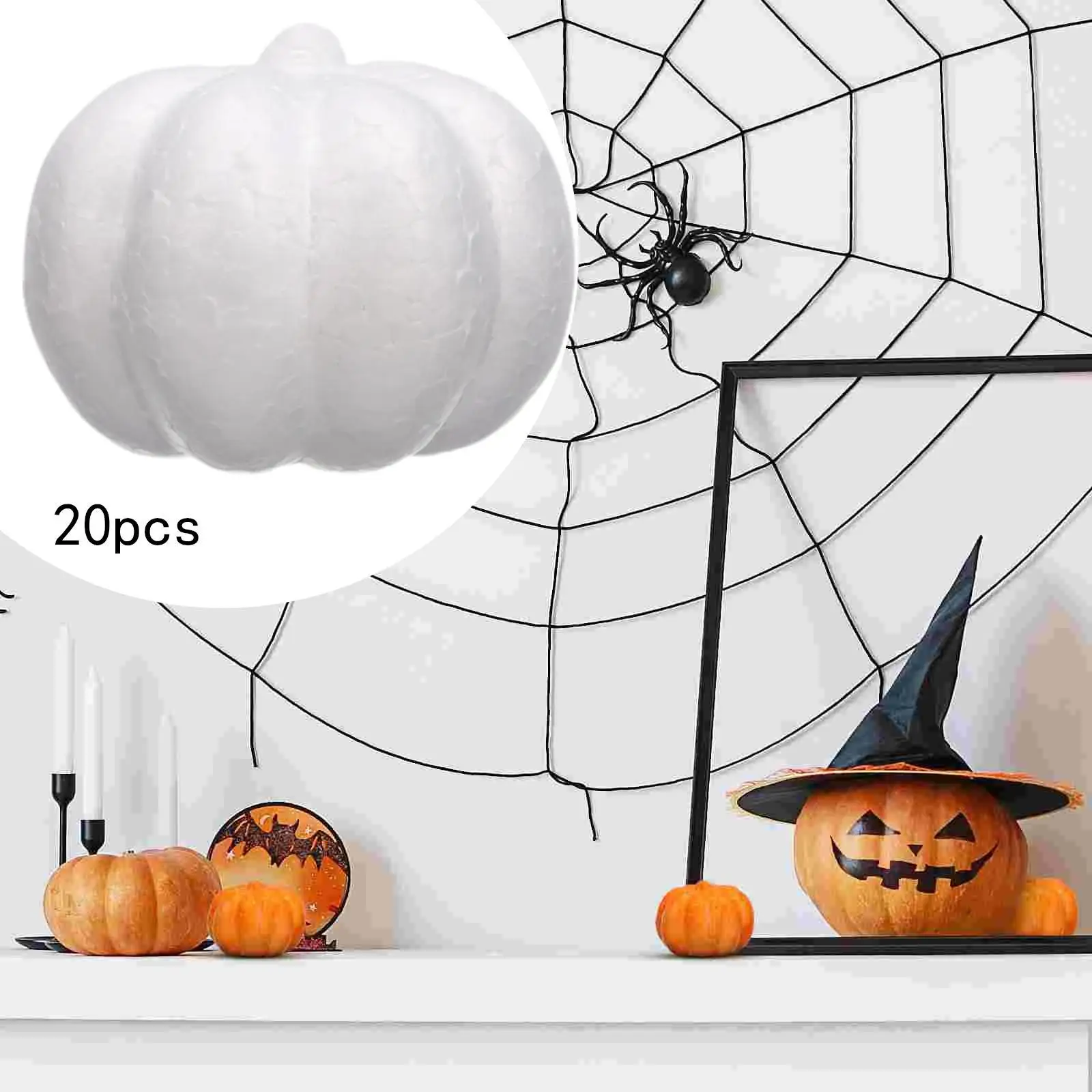 

20x White Foam Pumpkins Artificial Fake Pumpkins Vegetable Decorating Crafts Polystyrene Pumpkins for Halloween Thanksgiving