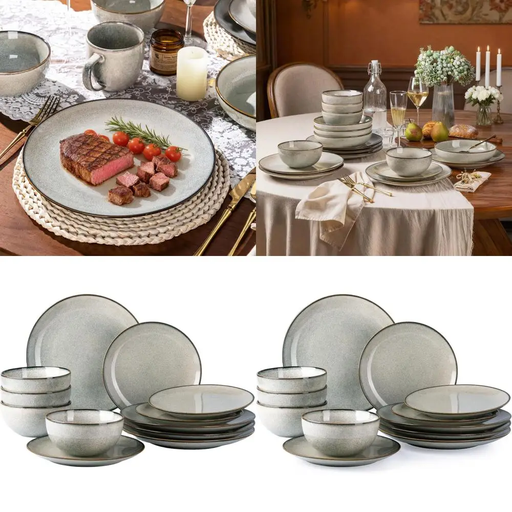 

Набор из 12 предметов: тарелки и миски из керамогранита – с реактивной глазурью, устойчивые к царапинам, подходят для посудомоечных машин и микроволновых печей