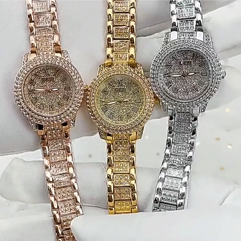 Reloj de pulsera de cristal de circón para mujer, Relojes de Acero de cuarzo de marca de lujo superior, reloj de pulsera elegante Punk, Diamante completo