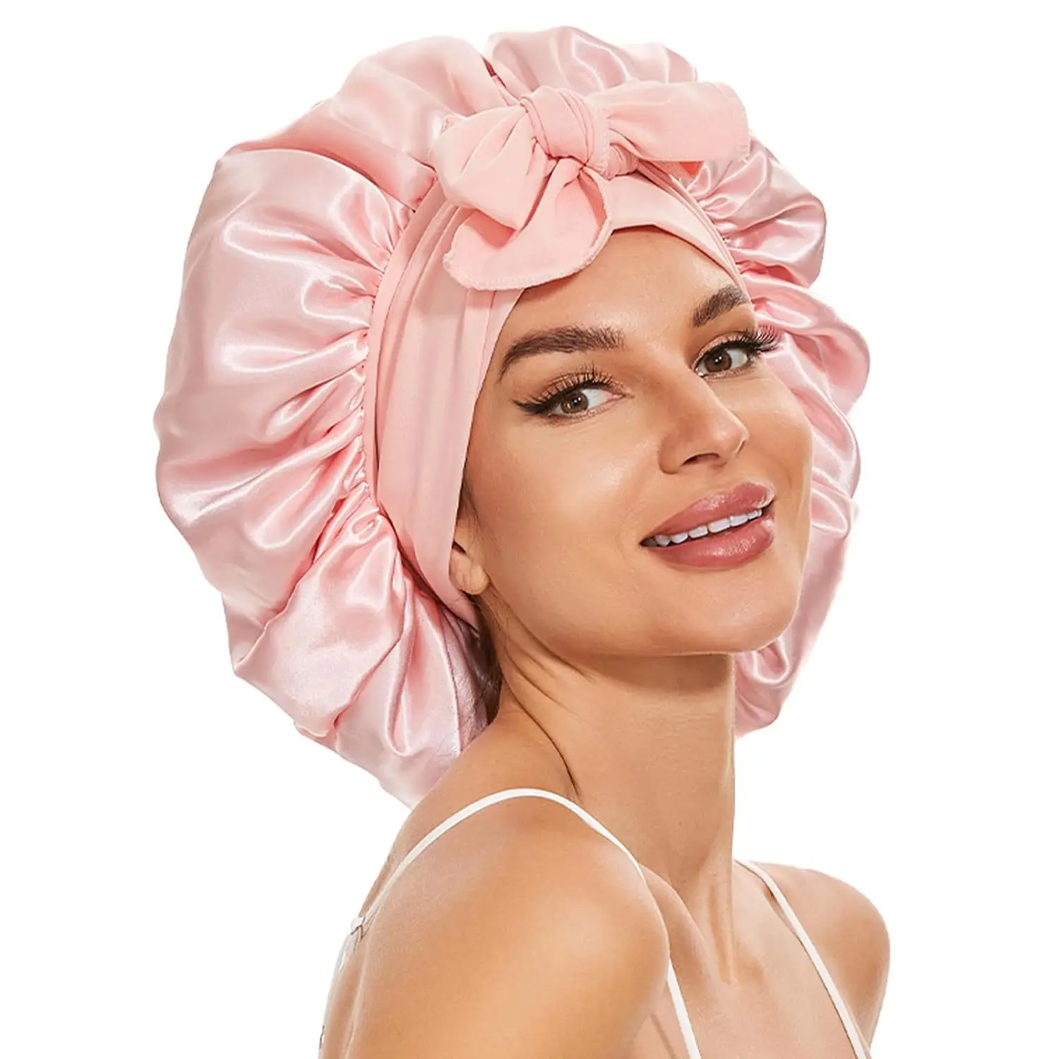 New Silk Bonnet for Sleeping Women Satin Bonnet Hair Bonnet night sleep cap scarf wrap for curly hair With Tie Band for Curly Ha