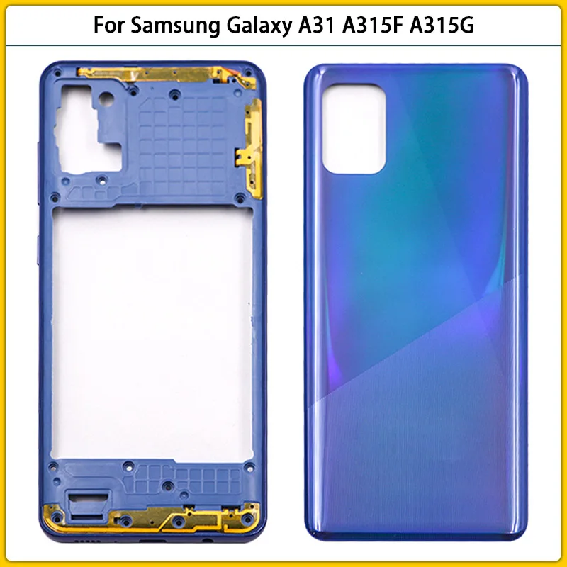 Пластиковый корпус для Samsung Galaxy A31, A315F, A315G, A315N, A315, корпус средней рамки, корпус A31, задняя крышка аккумулятора, клейкая Замена