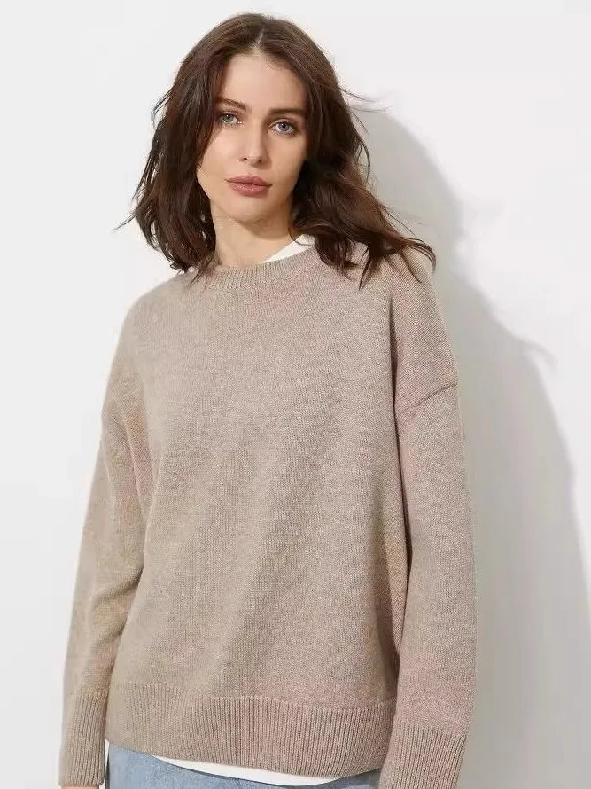 

Casual Color round Ne Knitted Sweater Street Sle Loose Fit Long Sve Polyester Fiber Knitwear Winter Faion