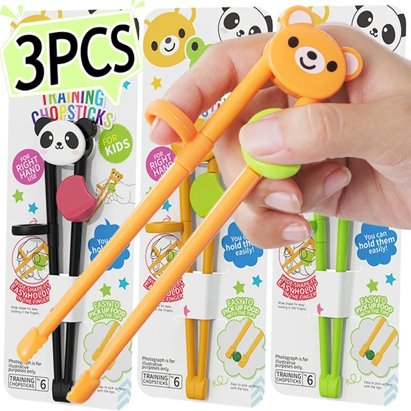 1-3Pairs Baby Training Chopsticks for Children Beginners Learning Collet Anti Slip Tableware Bear Frog Auxiliary Eating Holder