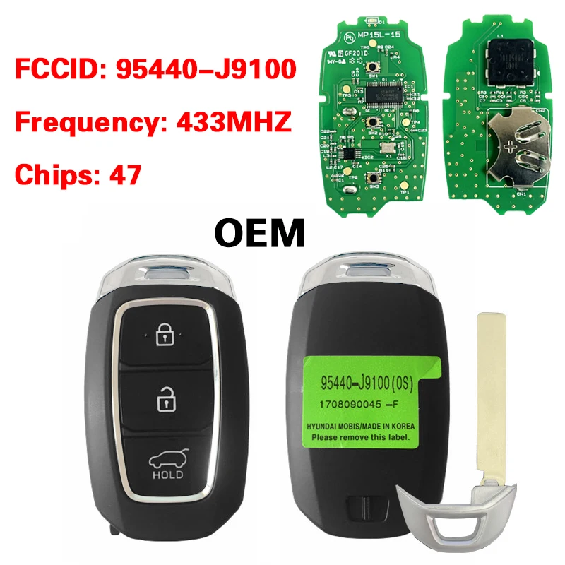 

CN020083 Genuine Smart Remote Key Fob For Hyundai Kona 2019-2020 Part number 95440-J9100 433Mhz 47Chip