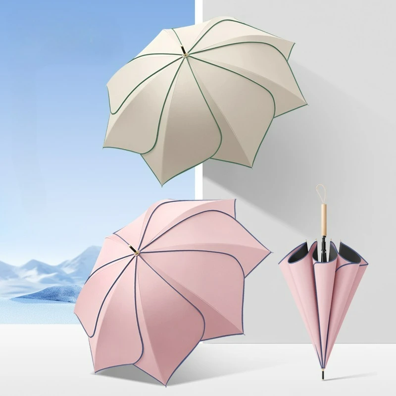 

8K Petal Long Handle Simple Weather and Rain Umbrella Sun Umbrella Parasol Umbrella
