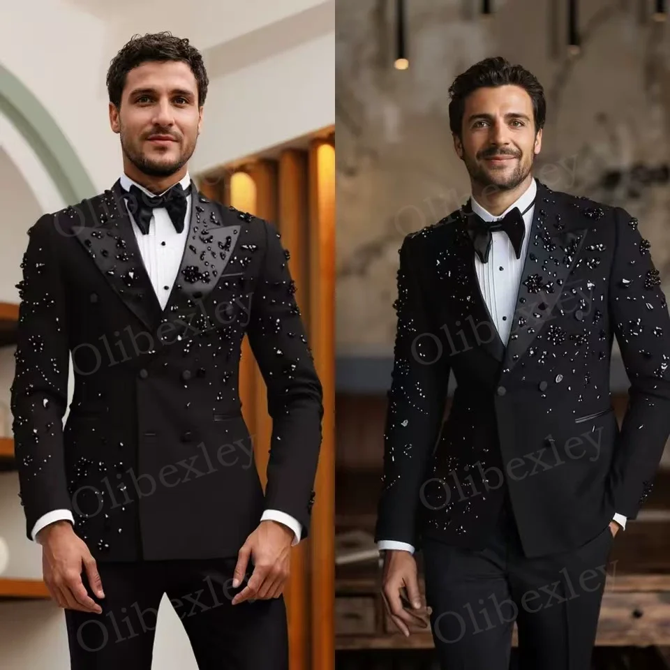 

Olibexley Men's Luxury 2 Piece Suit Double Breasted Slim Fit Wedding Groom Business Dinner Prom High Quality Jewelry Decoration