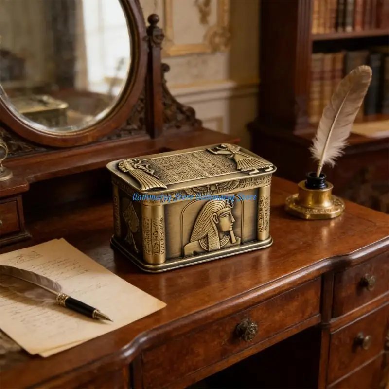 573B Mystical Egyptian Inspired Jewelry Chest With Anubis And Sphinx Storage Container For Safekeeping Valuables