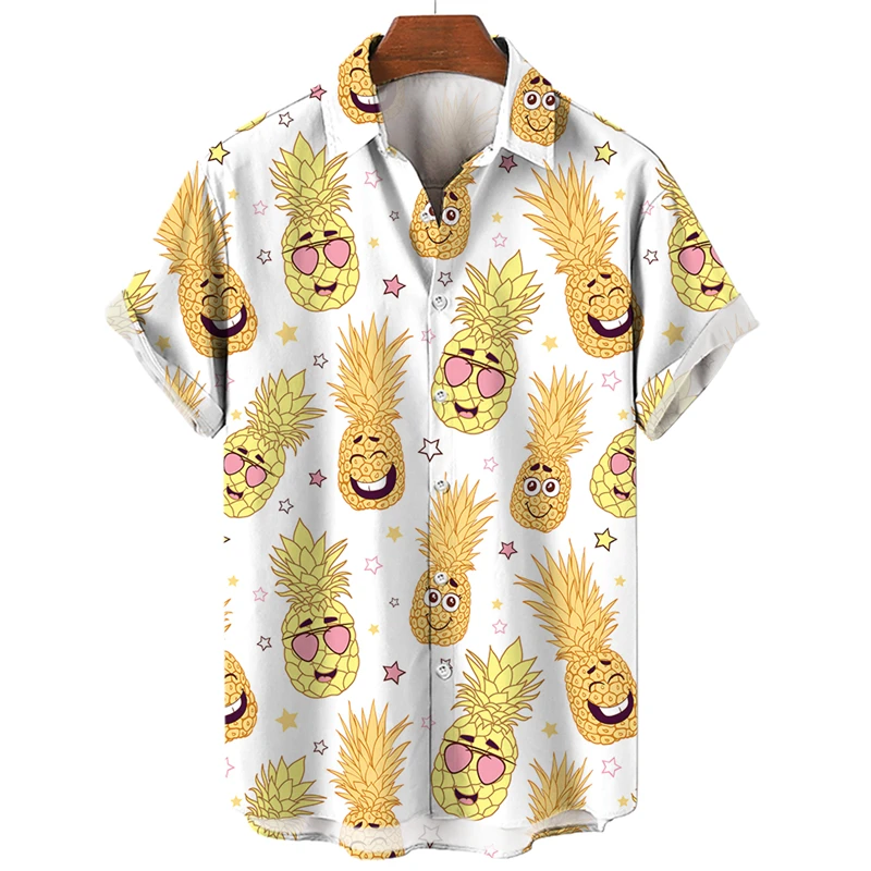 3D Printed Hawaiian Men Shirt Tropical Fruit Pineapple Women Short Sleeve Shirt Leisure Comfortable Top Vacation Beachwear Tops