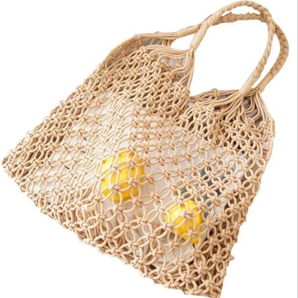 Hand-Woven Straw Bag Women Handmade Hollow Handbag Female Rattan Shoulder Bag Big Capacity Summer Casual Travel Beach Tote Purse