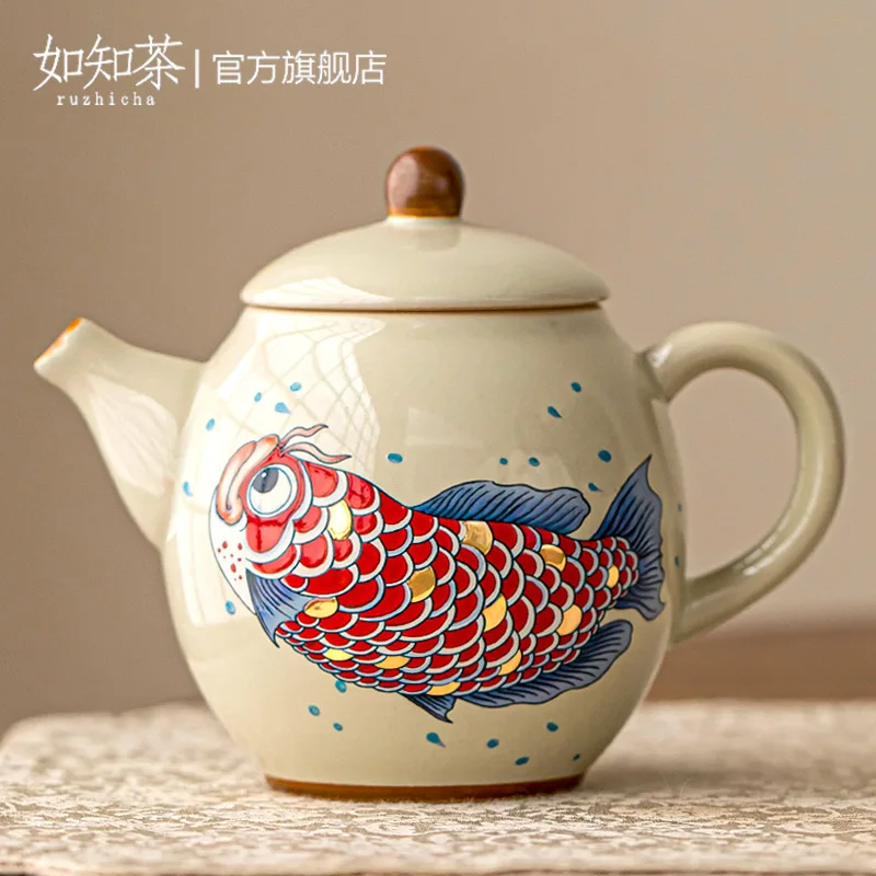 Chinese arowana teapot ceramic household teacup single pot tea machine Chinese retro kung fu tea set