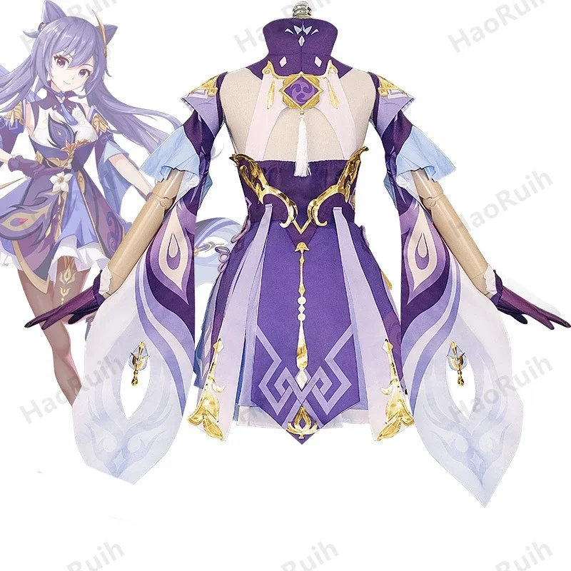 Game Genshin Impact Keqing Cosplay Costumes Genshin Ke Qing Impact Halloween Keqing Ponytails Mixed Purple Cosplay Wig