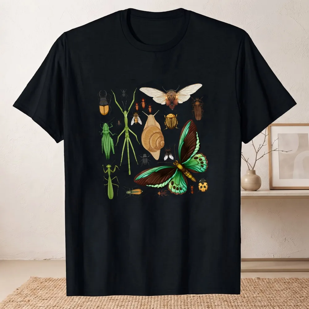 Goblincore Insect Collage Black Hoodie Nature Lover Entomology Gift Crew Neck Short Sleeve Regular Fit Butterfly Beetle Mantis