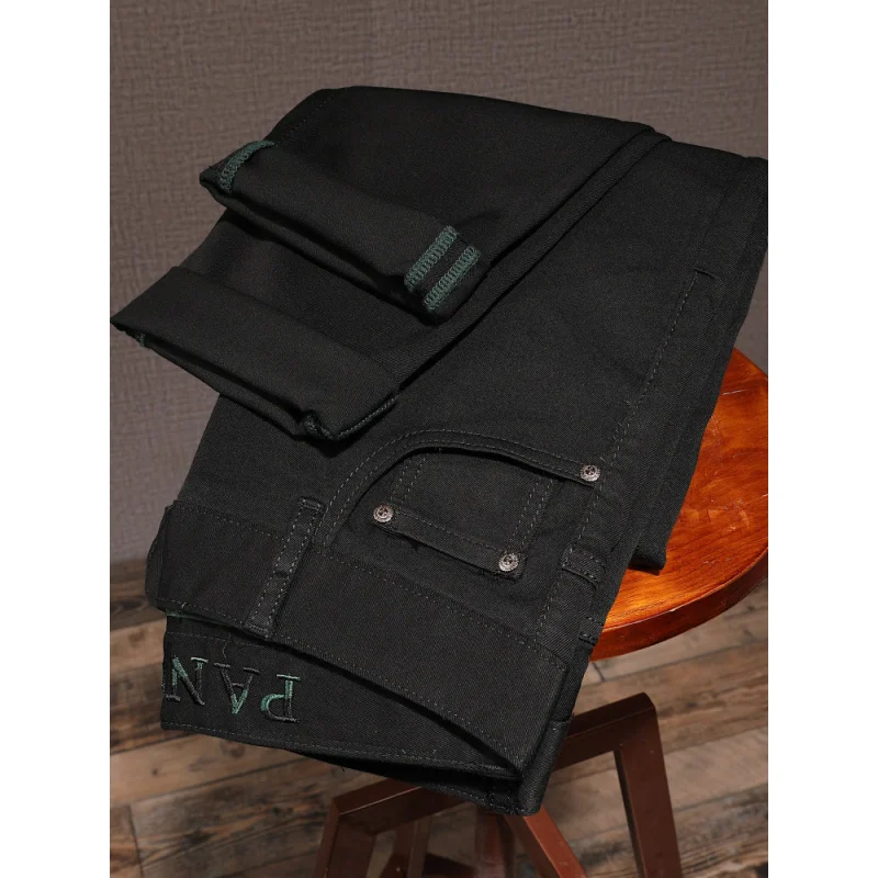 Летние черные джинсы, мужские элитные легкие роскошные модные эластичные маленькие повседневные брюки прямого кроя