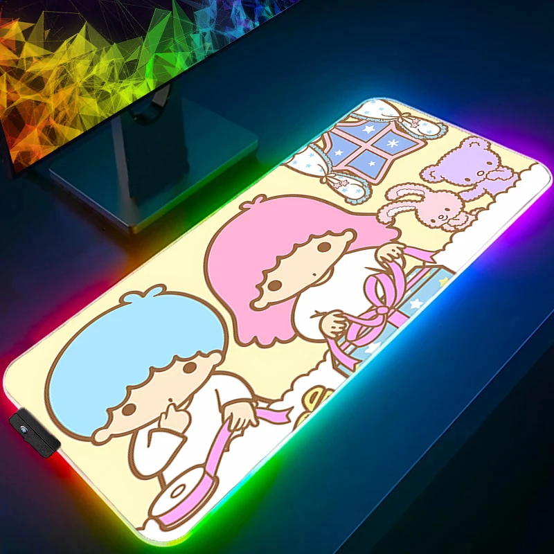 แผ่นรองเมาส์ RGB ลิตเติ้ลทวินสตาร์อะนิเมะคาวาอิอุปกรณ์เสริมสำหรับเล่นเกม LED คีย์บอร์ดแผ่นรองเม้าส์สำหรับเล่นเกมพรมแผ่นรองเมาส์มีไฟแบ็คไลท์