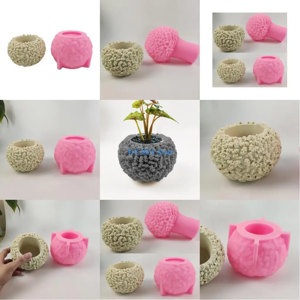 

G5GC Skull for Head Planter Container Resin Mold Pots Silicone Mold Epoxy Casting Mold for Halloween Party Ornament