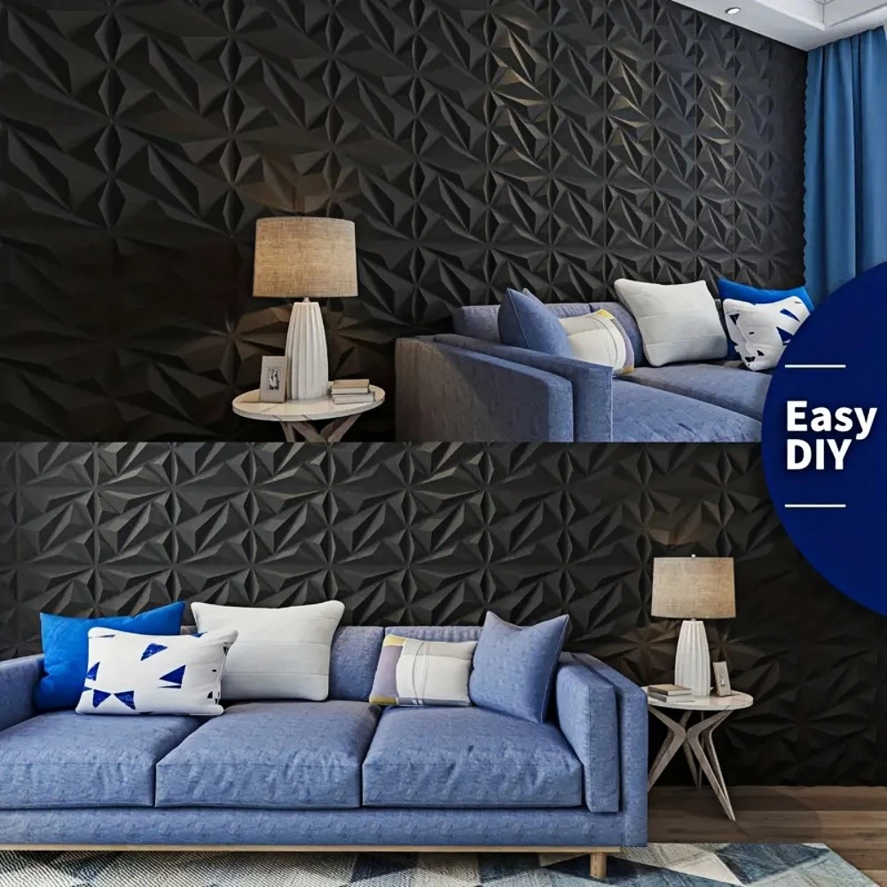 10 ชิ้นการออกแบบเพชรตกแต่ง 3D Wallpanel, 30 เซนติเมตร x 30 เซนติเมตร Matte สีขาว/สีดํา, Diy Home ตกแต่ง Wallboard