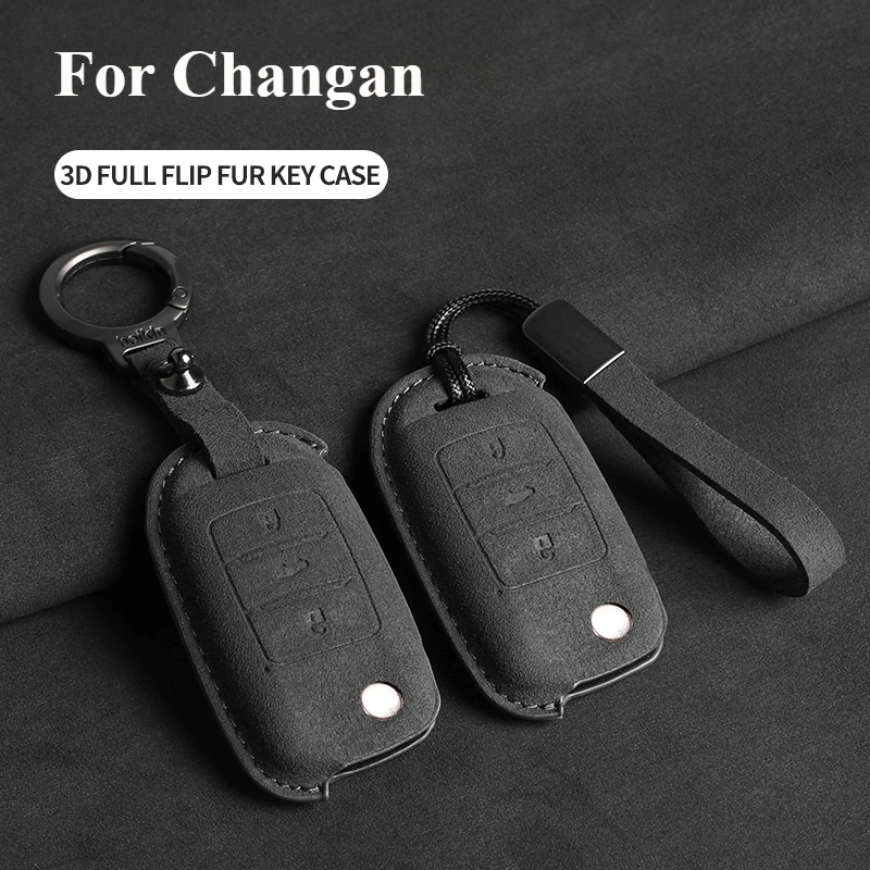 Suede Car Flip Key Case Cover For Changan CS15 CS35 CS75 CS95 V3 V5 V7 Eado Raeton Plus Coupe Protector Keychain Accessories