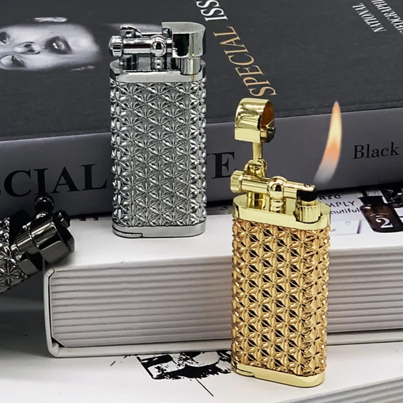 

Fashionable Metal Oblique Flame Grinding Wheel Inflatable Lighter Butane Langsheng Pipe Mini Lighter High-end Men's Gift