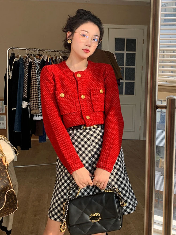 티엔드 니트 레드 라운드 네트 트위스트 스웨터 여성용 가을 겨울 신상 슬레 레이지 패션 아우터웨어 캐주얼 루즈핏 롱...