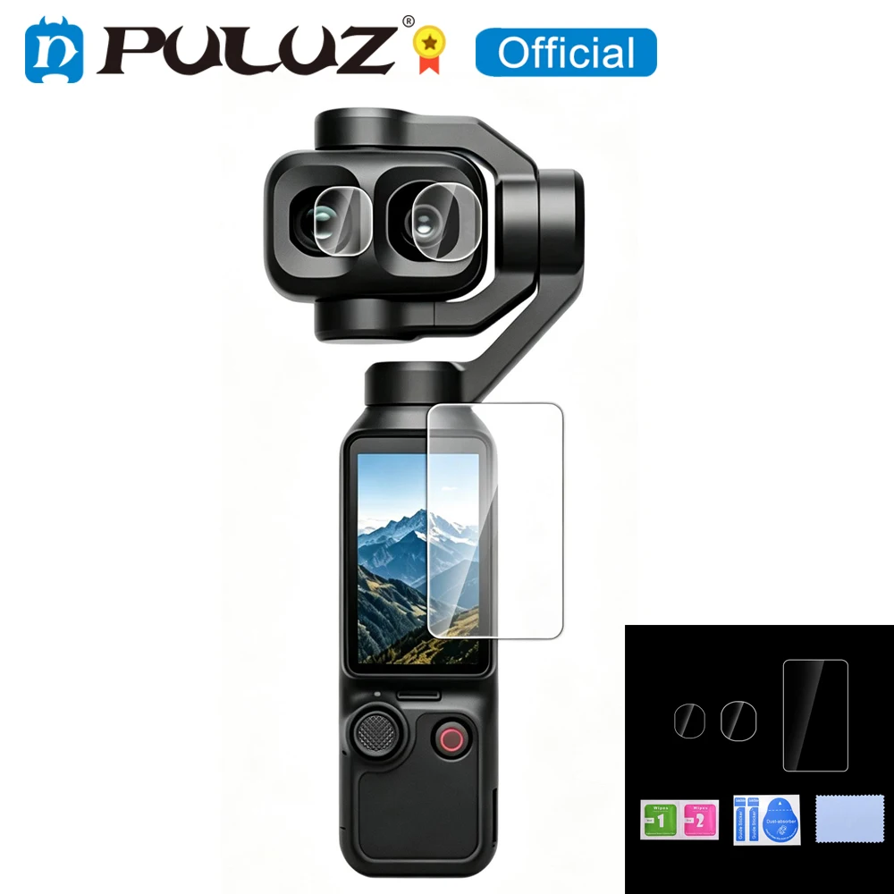 PULUZ For DJI OSMO Pocket 4P/XTRA Muse 2 Pro Screen Protector 9H 2.5D HD Tempered Glass Lens Protector+Screen Film Accessories
