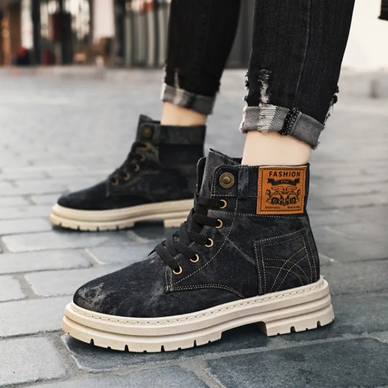 Trend Cowboy High-top Men's Shoes Heightening Platform Men's Sneakers and Casual Shoes Thick-soled Comfort Breathable Man Shoes