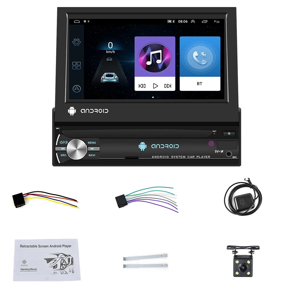 

1 Din Car Radio 7 Inch Retractable Screen Bluetooth Stereo Receiver Multimedia Player for Nissan Toyota Lada Kia Suzuki