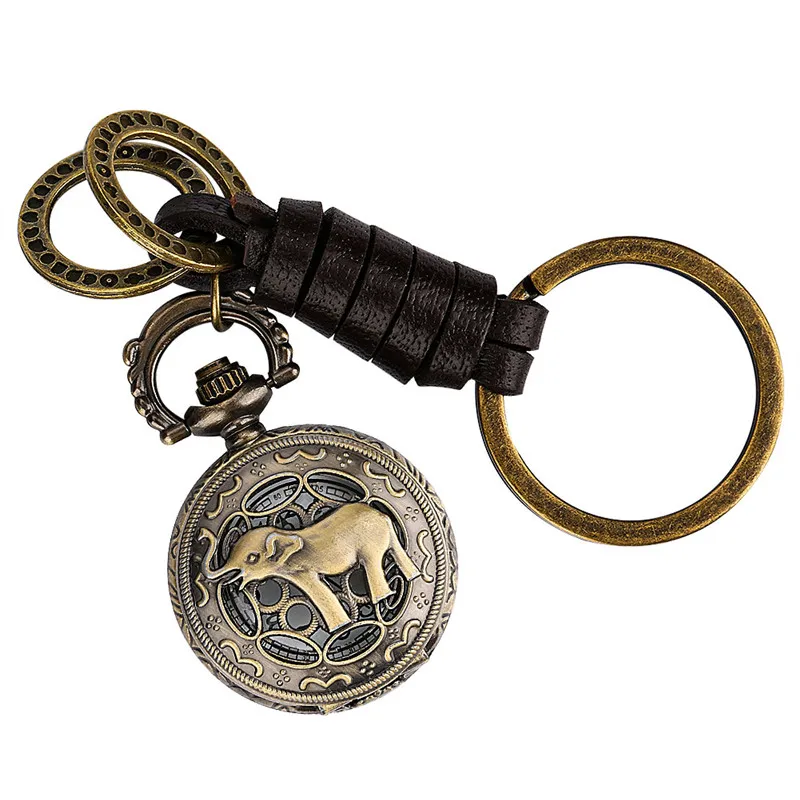 Vintage Lovely Elephant Design Mini Clock Pendant Key Ring Timepiece Portable Quartz Analog Pocket Watch for Men Women reloj