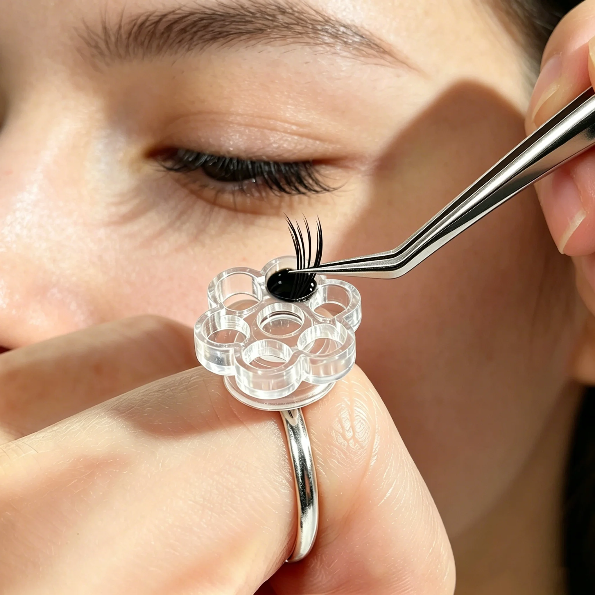 100 Stück Wimpernverlängerungs-Kleberbecher, Schnellblüten-Volumen-Fächerformer, Einweg-Kleberhalter-Palette, Wimperntechniker-Zubehör & Werkzeuge – Detail 2
