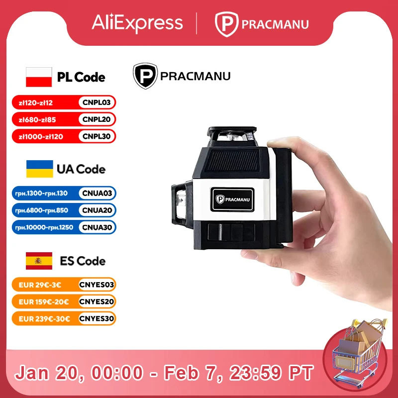 Pracmanu Mini 12 Lines 3D Laser Level 360 Self-Leveling Horizontal And Vertical Cross Line Laser Level Super Powerful Green Beam