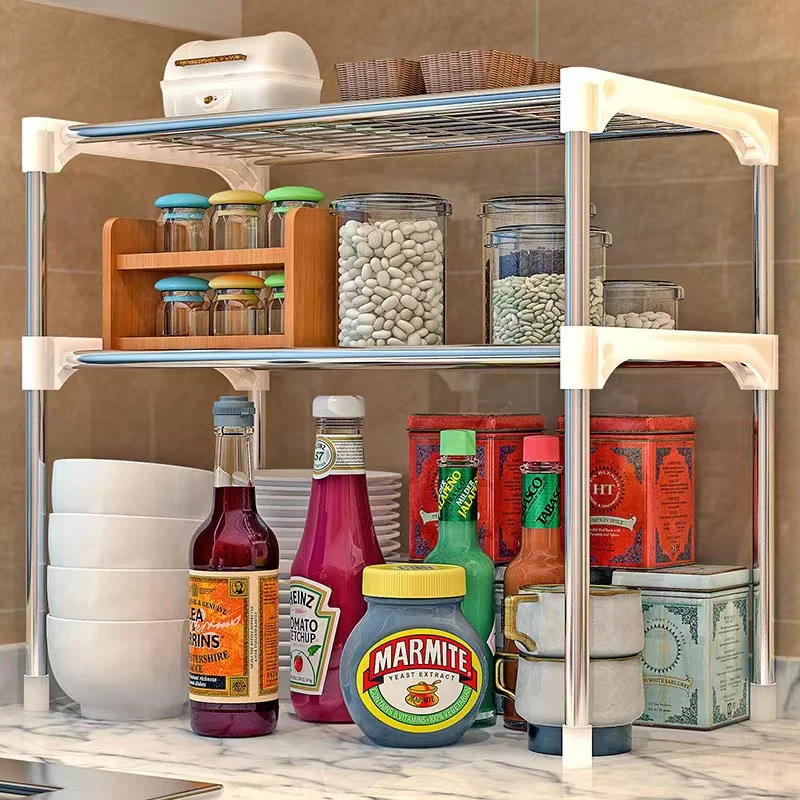 

Kitchen Rack Multi-functional Storage Basket Stainless Steel Simple Microwave Oven Countertop Bathroom Finishing Desktop Rack