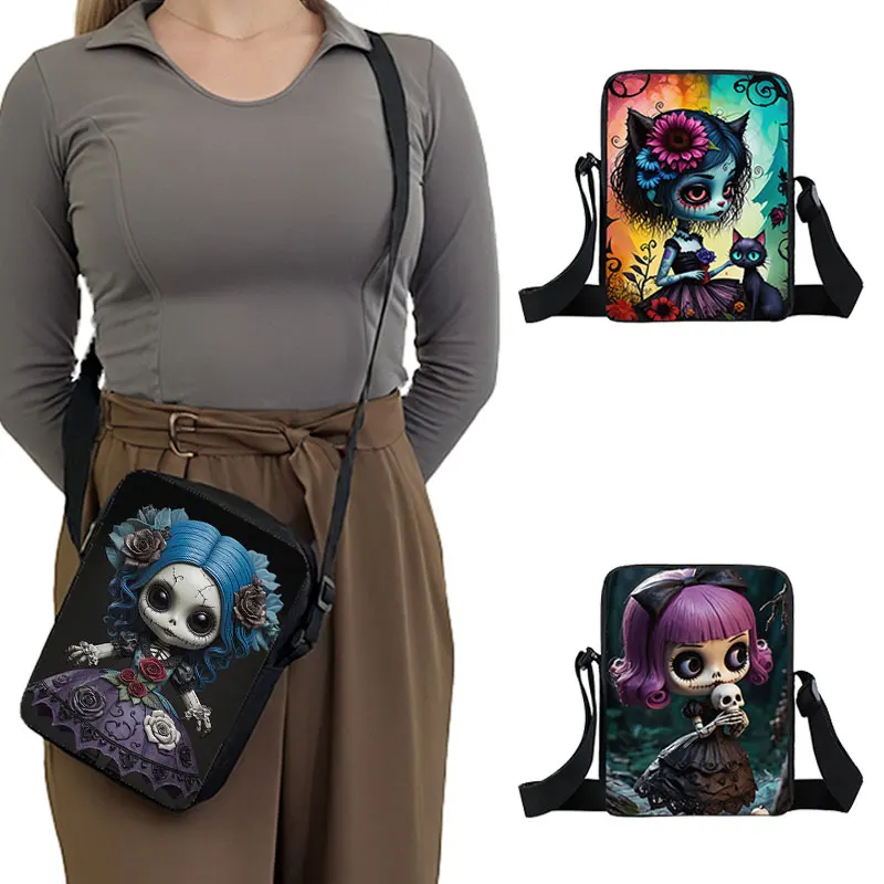 Horror Nightmare Zombie Girl pattern Crossbody Bag Dark Gothic Girls Women Handbag Key Money Phone Holder Messager Shoulder Bag