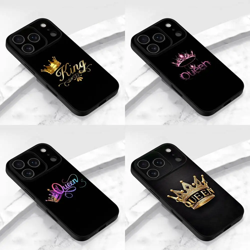 

KING Queen Crown Letter Phone Case For iPhone 13,16,11,14,17,12,15,Plus,E,Air,Pro,Max,Mini Protective Black Cover