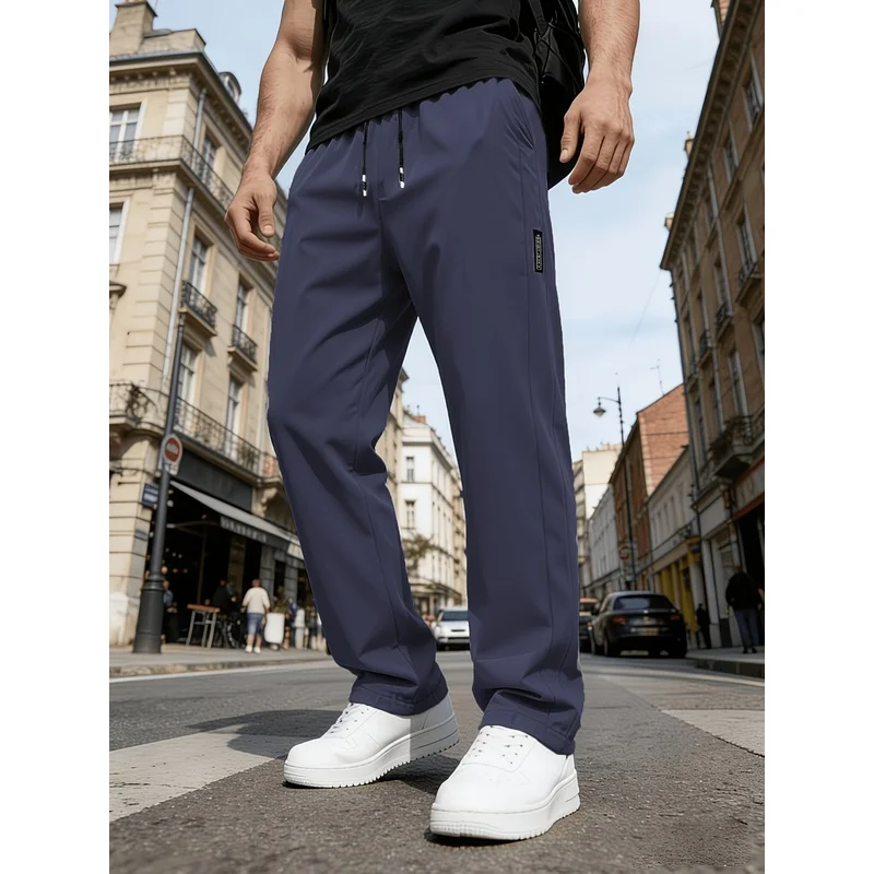 Summer Men's Ice Silk Pants Sports Pants Jogging Pants Straight Leg Pants Zippered Pockets Breathable Quick Drying Thin Pants