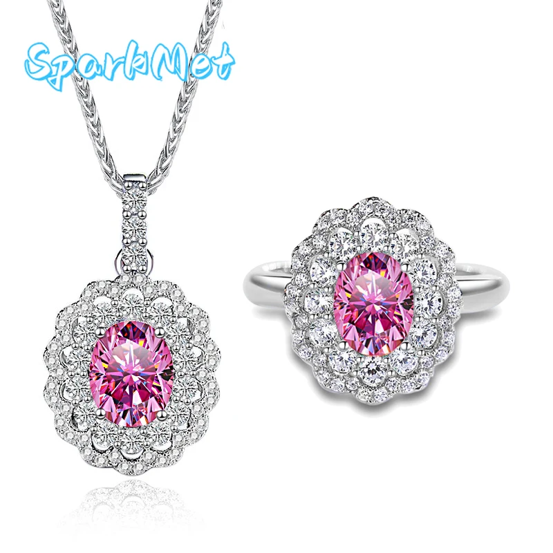

SparkMet 2ct 7x9MM Муассанит Кольцо Ожерелье Высокое Качество с Сертификатом Протестировано с Бриллиантами S925 Серебро Женские Ювелирные Изделия Gif