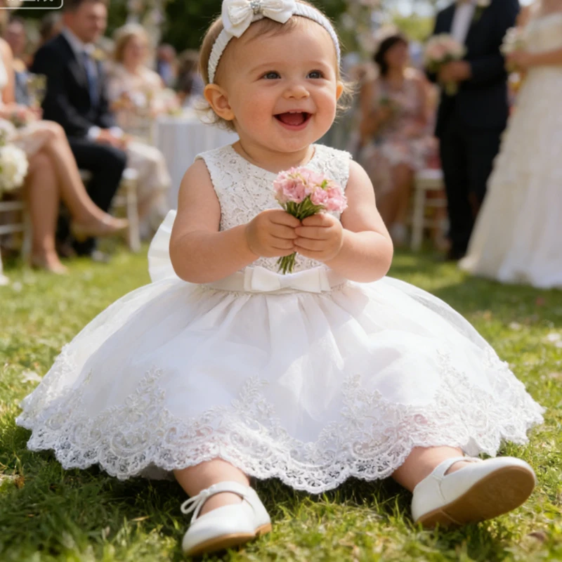 Newborn Baby Girls White Princess Dress Kids Dresses For Girls Baptism Toddle 1st Birthday Wedding Bridesmaid Infant Vestidos