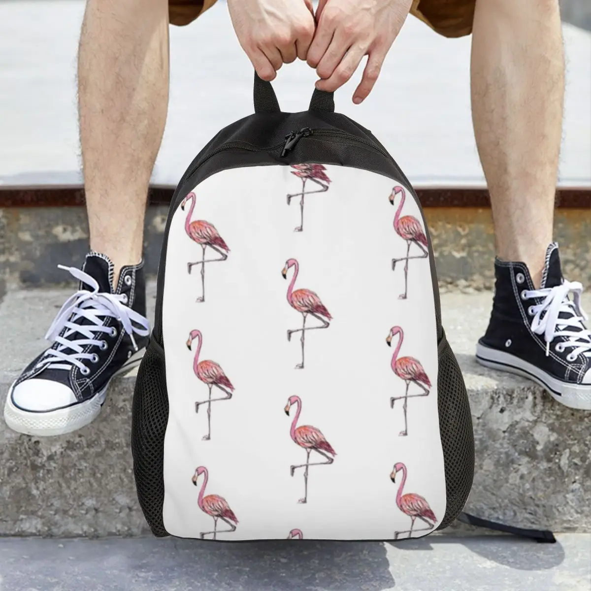 

Pink Watercolour Flamingo With Splashes Backpack Daypack Large Capacity Kids BookBag School Bag Shoulder Bags for Men Women