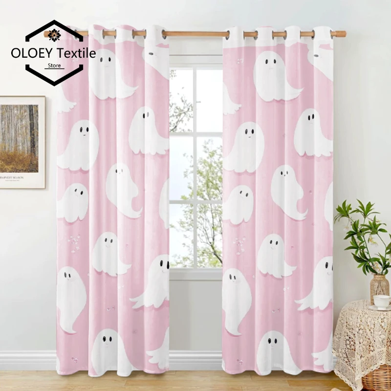 

Pink Halloween Ghost Print Curtains - Customized Patterns Curtains for Living Room Bedroom Window Drapes Halloween for Kids