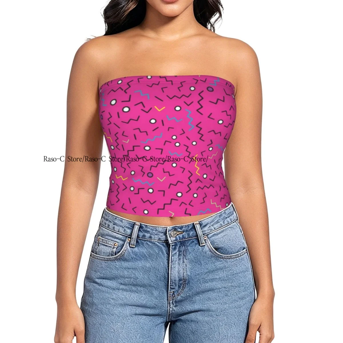 Women strapless blouses sleeveless Geometric Triangle Line Circle Hipster halter-neck sexy short-sleeved blouses