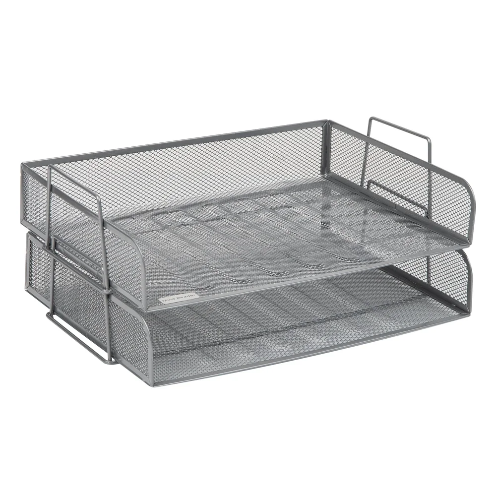 Stackable Paper Tray Desktop Organizer File Storage Office Metal Mesh 2 Pcs Durable Lightweight Flexible Solution