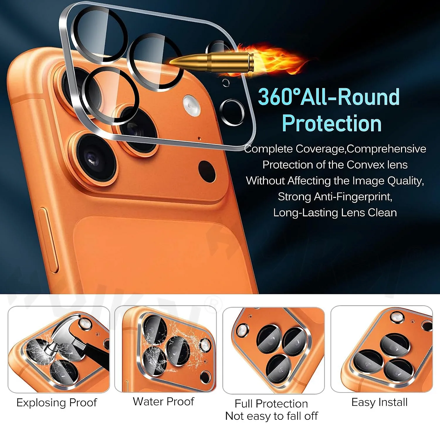 ฟิล์มกันรอยเลนส์กล้องสำหรับ iPhone 17 Pro Max 17 Pro 17 Air แพ็ค 3 ชิ้น ป้องกันการตกกระแทก  แบบใส 9H  กระจกนิรภัย