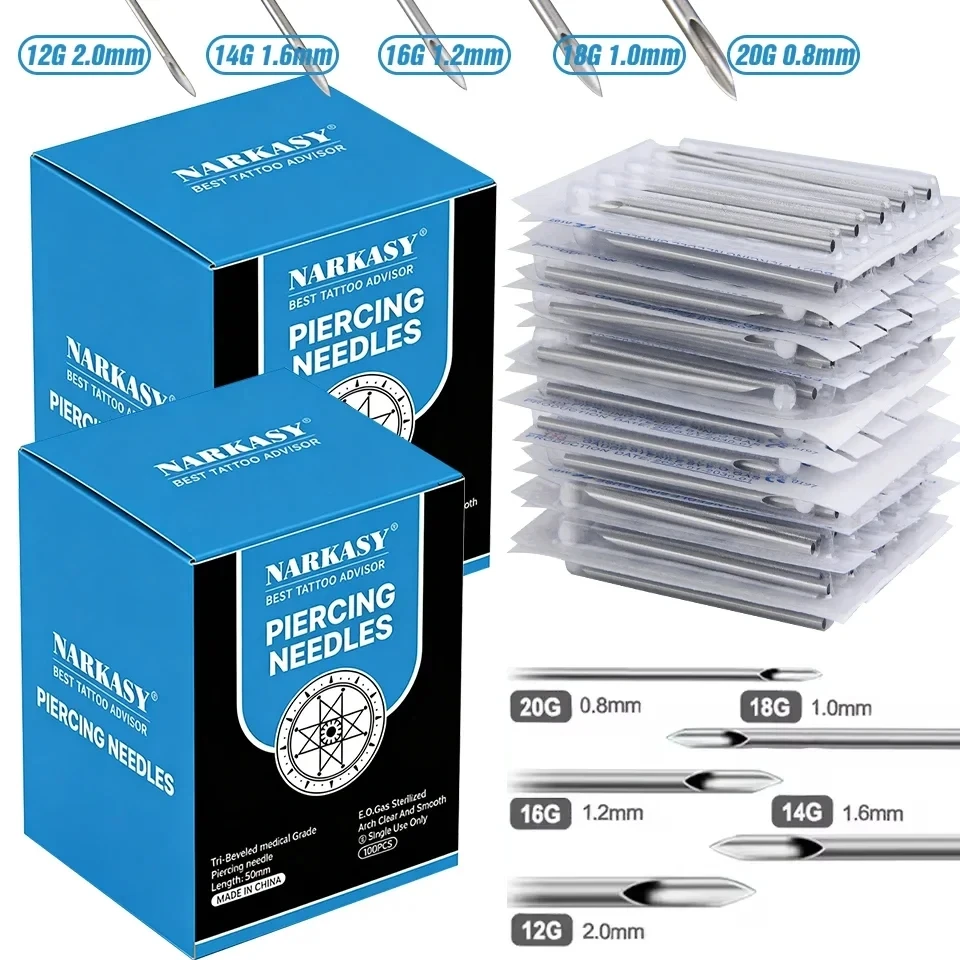 

NARKASY 300/200/100PCS Stainless Steel Piercing Accessories Disposable Needle Tattoo Navel Piercing Needle Piercing Nose Stud