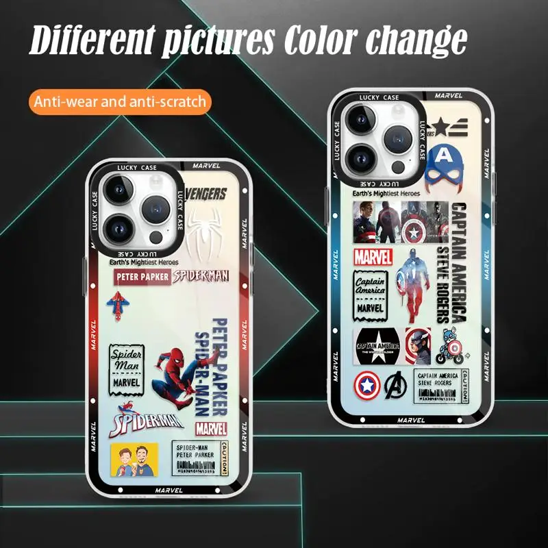 Gradient Color Matte Case for iPhone 15 14 13 12 11 pro Max XS XR X 7 8 Marvel Anime Spiderman Groot Iridescent Laser Cover