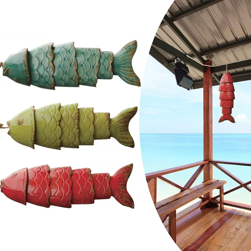 Vintage Metal Fish Wind Chimes Seaside Fishing Boats Blessing Pendant Wall Hanging Art Crafts Sculpture Koi Carp Aeolian Bells