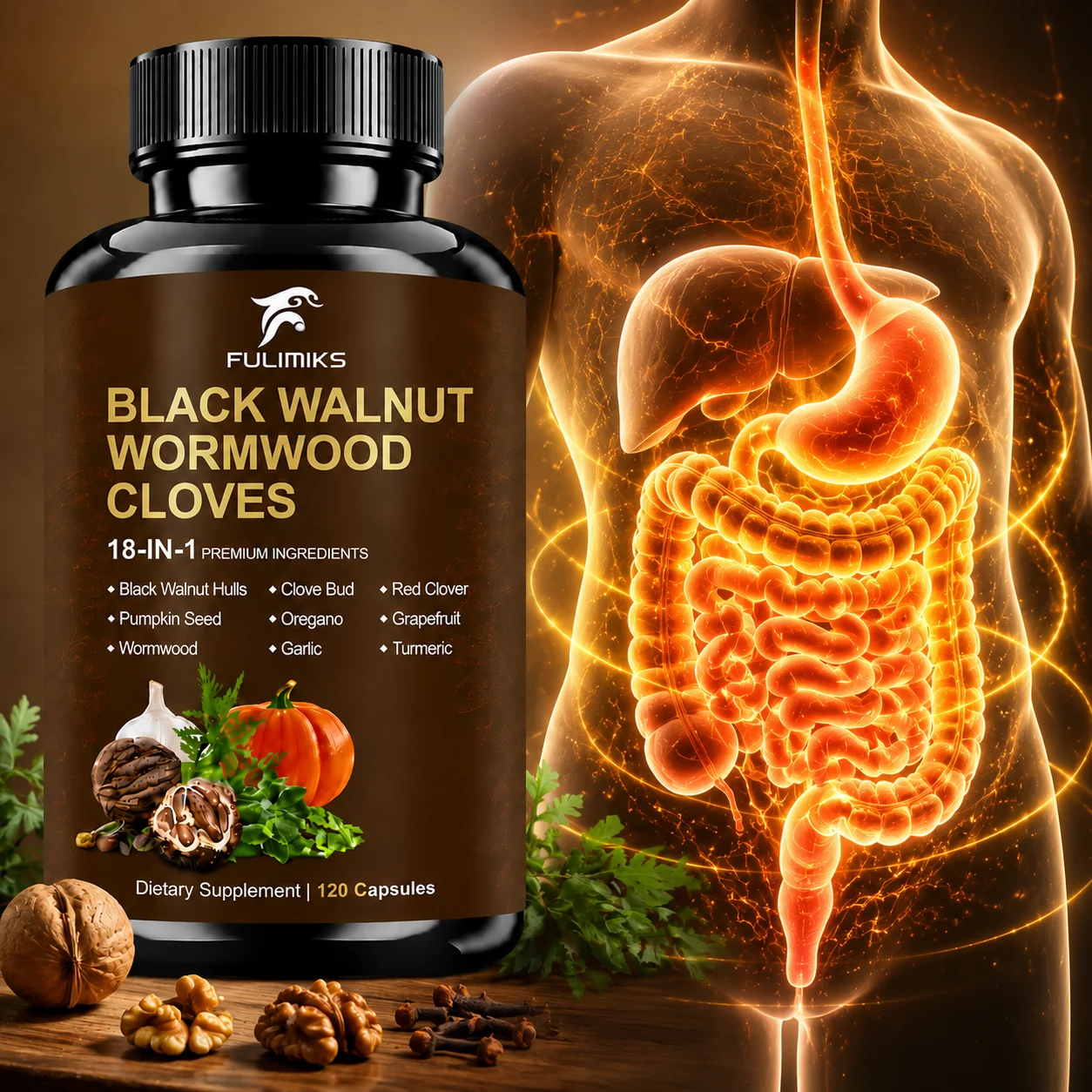 Black Walnut Wormwood Supplement, with Oregano Garlic & Berberine, Support Gut & Digestive Health, Gut-Friendly, Immune, Energy