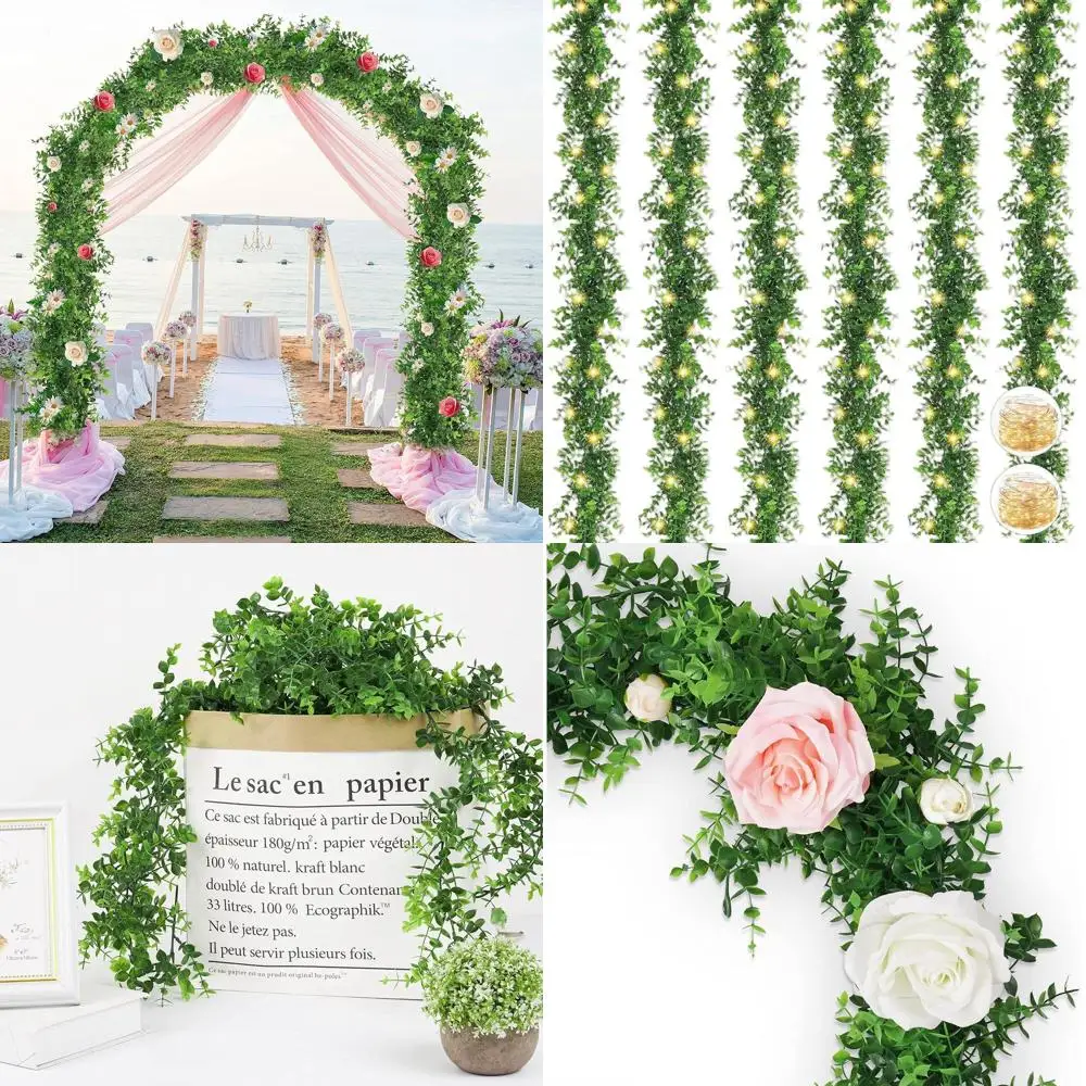 

Гирлянда из искусственного эвкалипта длиной 5,9 фута с подсветкой, зеленью для свадьбы, серо-зеленая